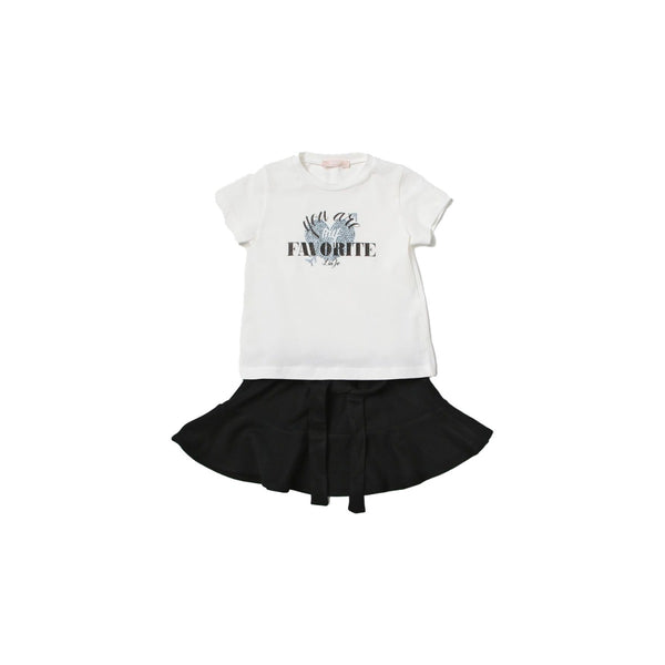 Girls White & Black Skirt Set