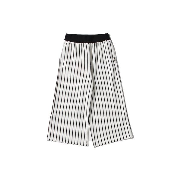 Girls White & Black Cotton Trouser