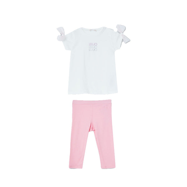 Girls White & Pink Cotton Legging Set