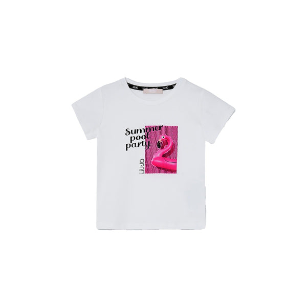 Girls White Cotton Summer Print T-Shirt