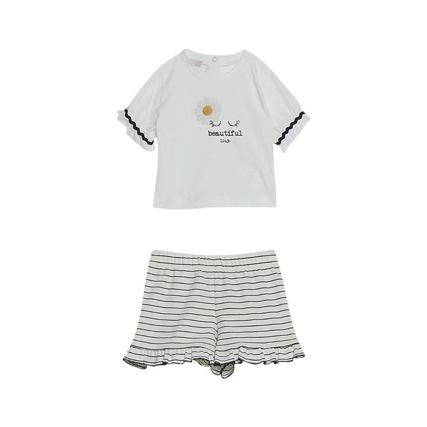 Girls White Cotton Short Sets