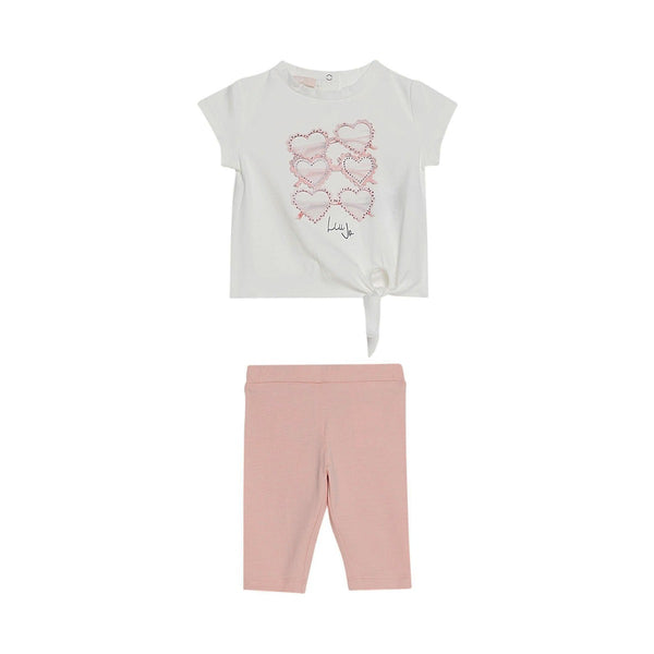 Girls White & Pink Cotton Legging Set