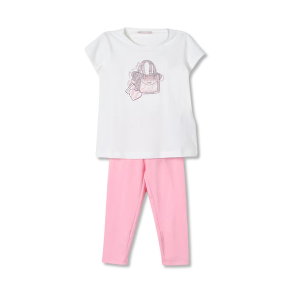 Baby Girls White & Pink Cotton Leggings Set