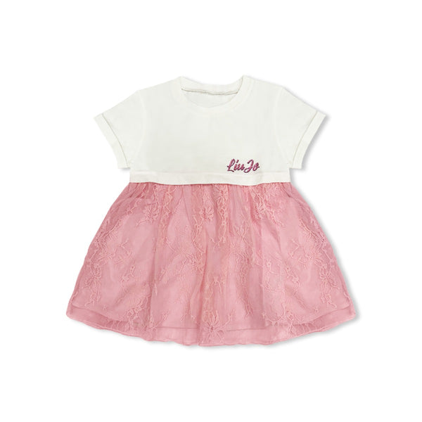 Baby Girls White & Pink Logo-Patch Dress