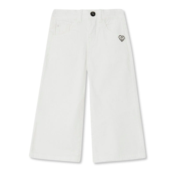 Girls White Metal Heart Logo-Patch Jeans