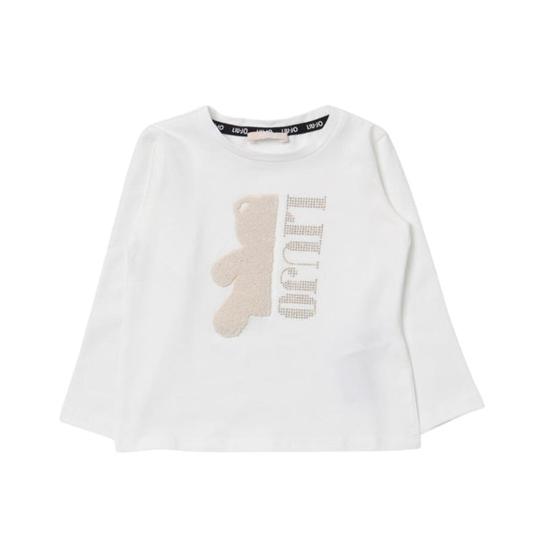 Girls White Logo Print Full Sleeves T-Shirt