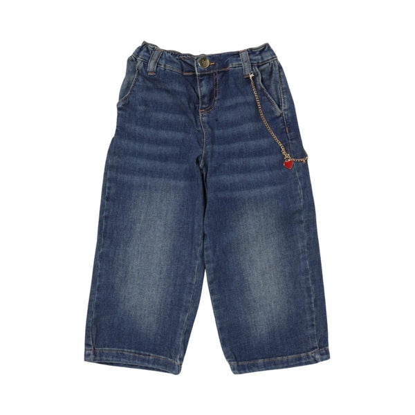 Girls Denim Blue Flared Jeans With Chain