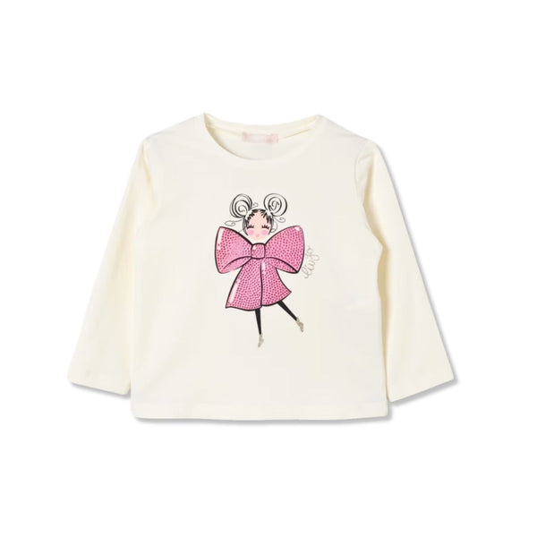 Girls Ivory Bow-Applique Cotton T-Shirt