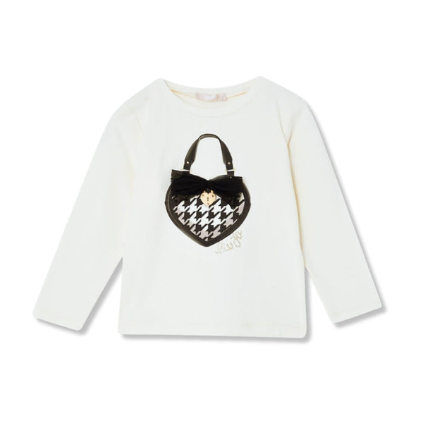 Girls Ivory Graphic Print With Bow T-Shirt