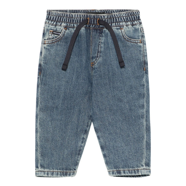 Baby Boys Denim Blue Drawstring Jeans