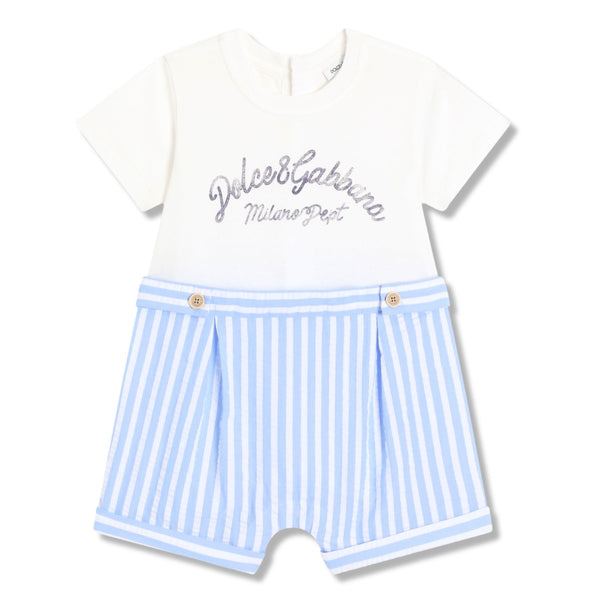 Baby Boys White & Blue Stripe Romper