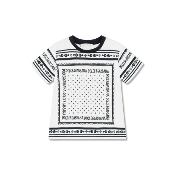 Baby Boys White Cotton Bandana Print T-Shirt