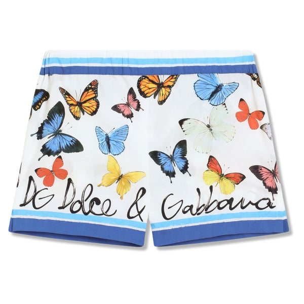Baby Girls White & Blue Butterfly Shorts