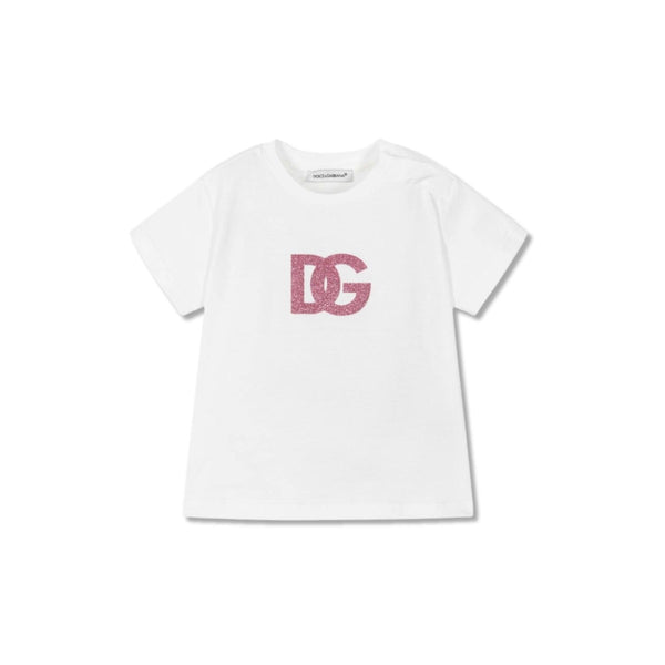 Baby Girls White & Pink Glitter Logo T-Shirt