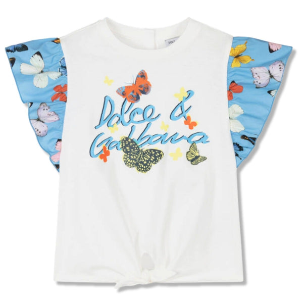 Baby Girls White & Blue Butterfly Print T-Shirt