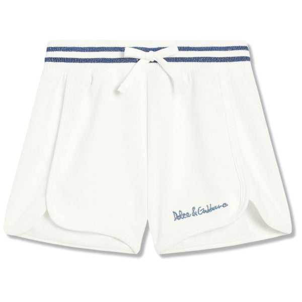Girls White Fleece Shorts With D&G Logo