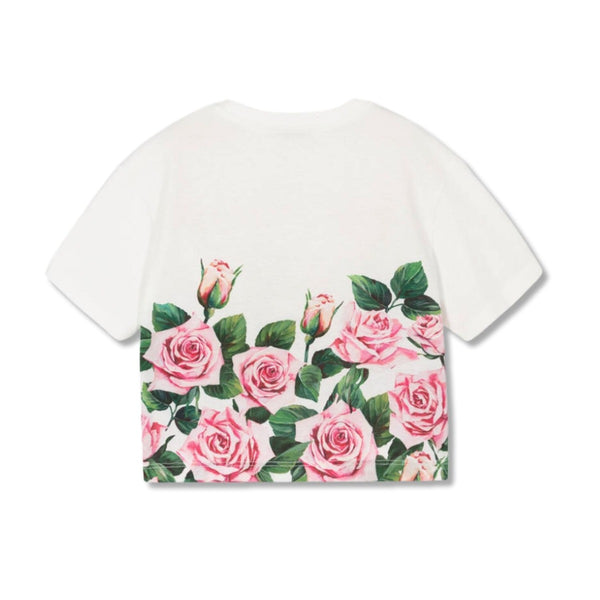 Girls Ivory & Pink Rose Print T-Shirt
