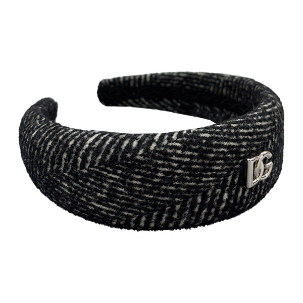 Girls Black Tweed & Diamante Logo Hairband