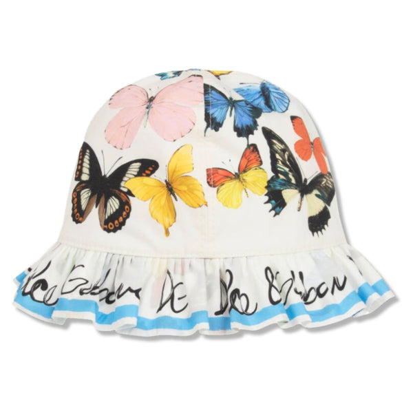 Girls White & Blue Butterfly Print Sun Hat