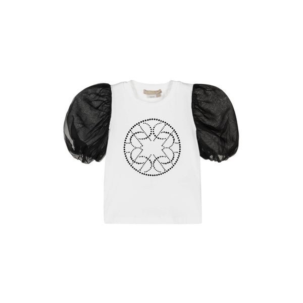 Girls White and Black Silk Sleeve T-Shirt