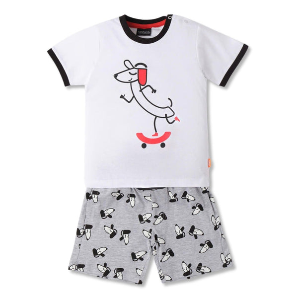 Boys White & Grey Graphic-Print Shorts Sets