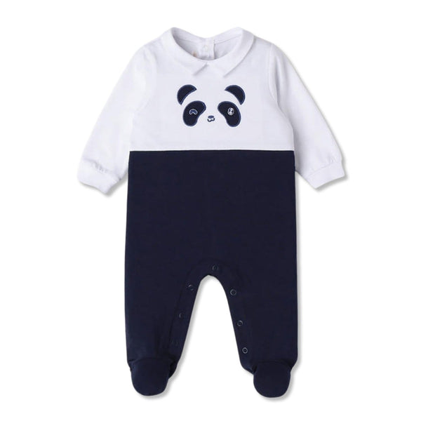 Baby Boys Blue Panda-Patch Rompers