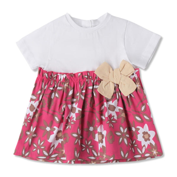 Baby Girls Pink Patterned With Bow Dress