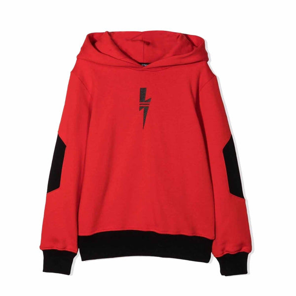 Boys Red & Black Color Block Cotton Hoodie