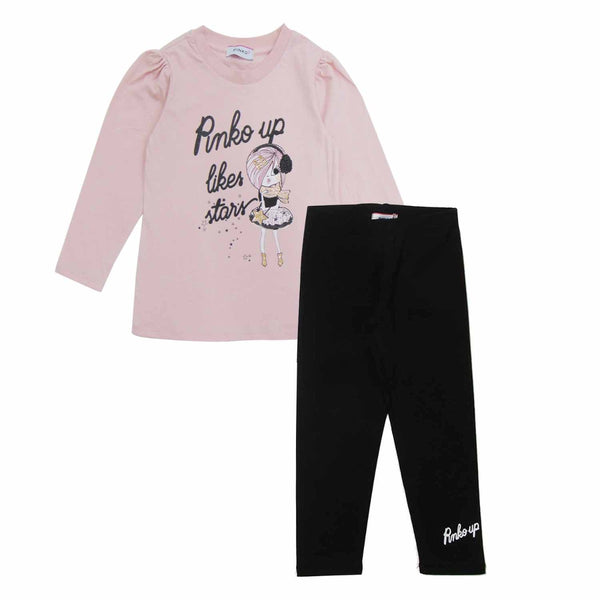 Girls Pink T-Shirt And Leggings Set