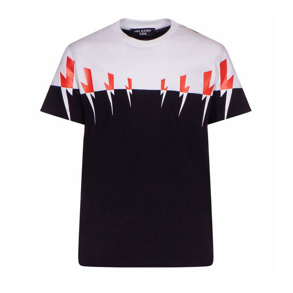 Boys Black & White Color Block Lightning Bolt T-shirt