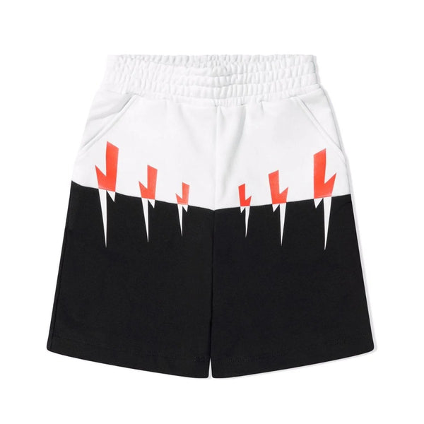 Boys Black & White Color Block Lightning Bolt Shorts