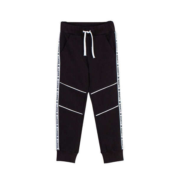 Boys Logo Stripes Drawstring Black Track Pants