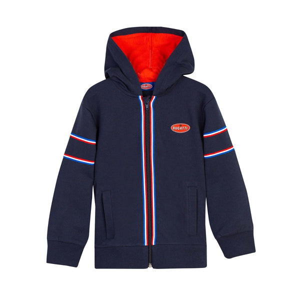 Boys Striped Navy Blue Hooded Jacket