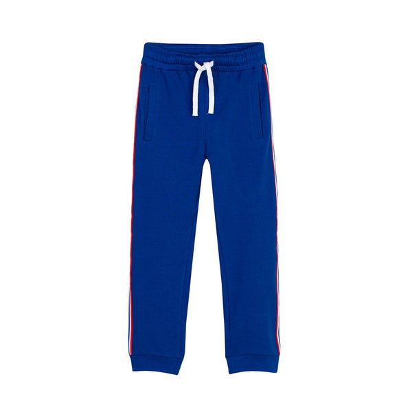 Boys Logo Stripe Drawstring Blue Track Pants