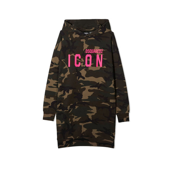 Camouflage Print Logo Hoodie Dress