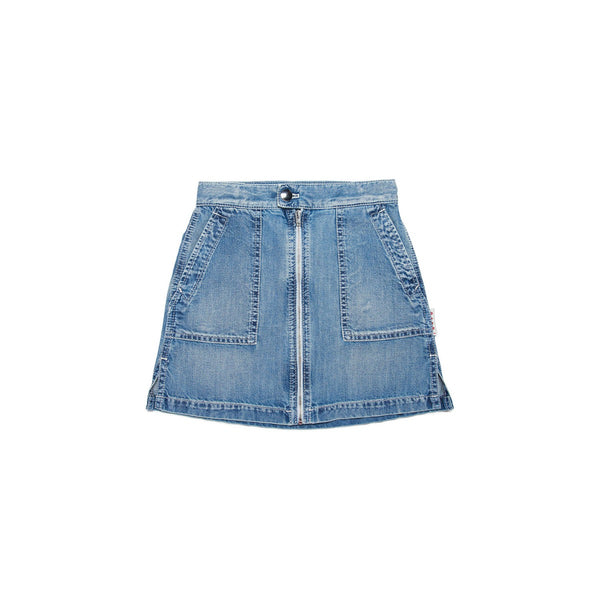 Washed Denim Skirt With Dirty Effect And Big M Logo