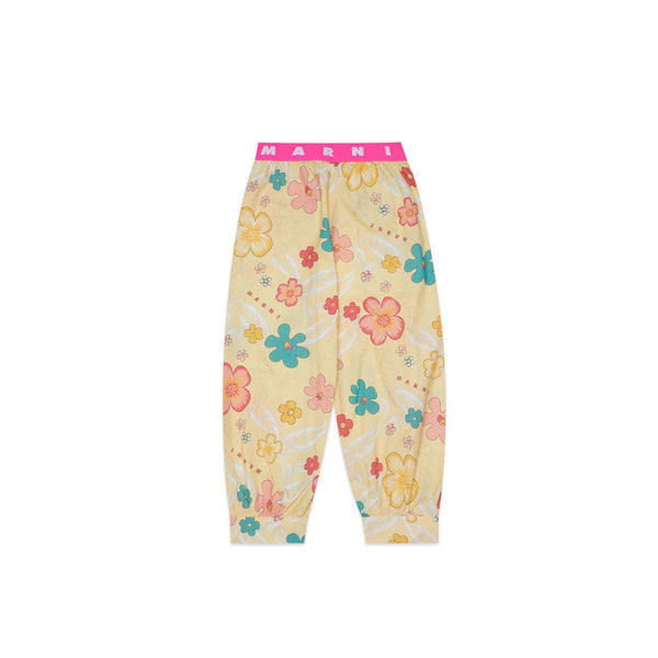 Cream Poplin Trousers With Flowers Print