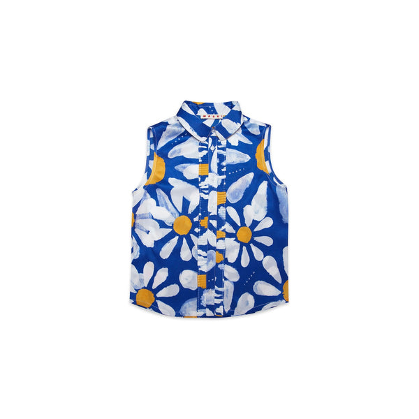 Girls Blue Sleeveless Shirt With Floral Print Euphoria