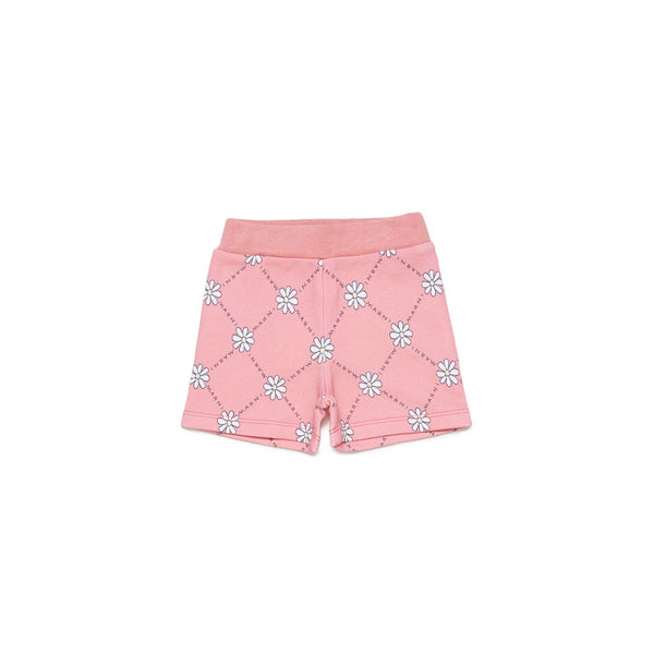Girls Peach Pink Cotton Shorts With Daisy Pattern
