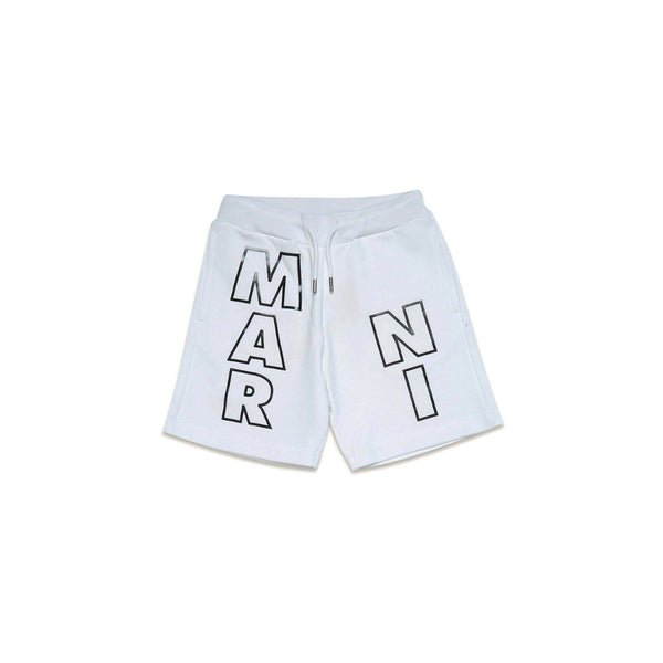 Boys White Cotton Shorts With Logo