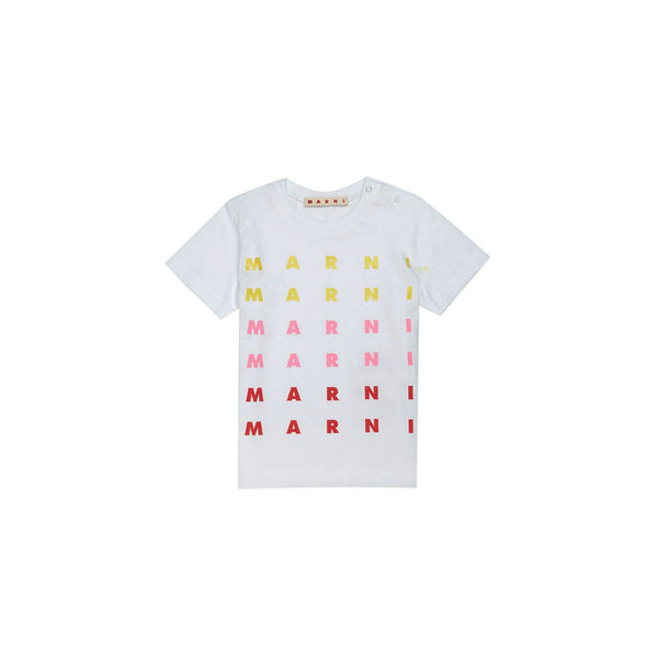White Jersey T-Shirt With Repeated Coloured Logo