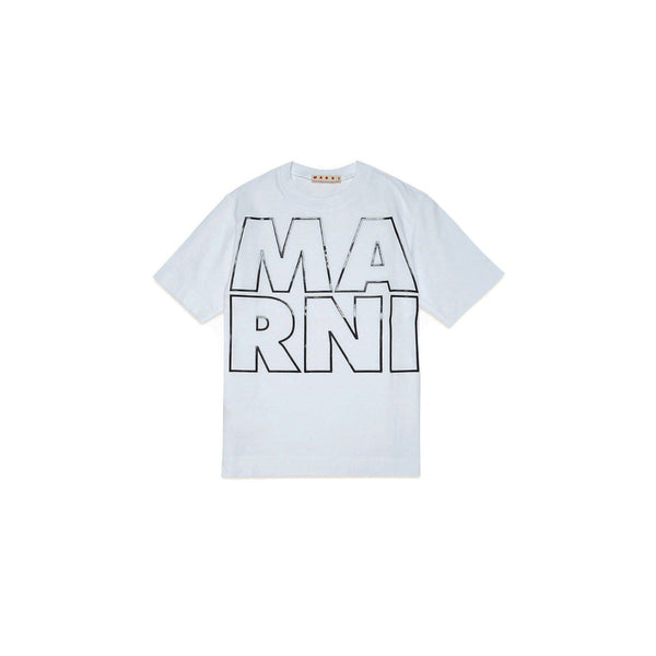 White T-Shirt In Jersey With Marni Logo