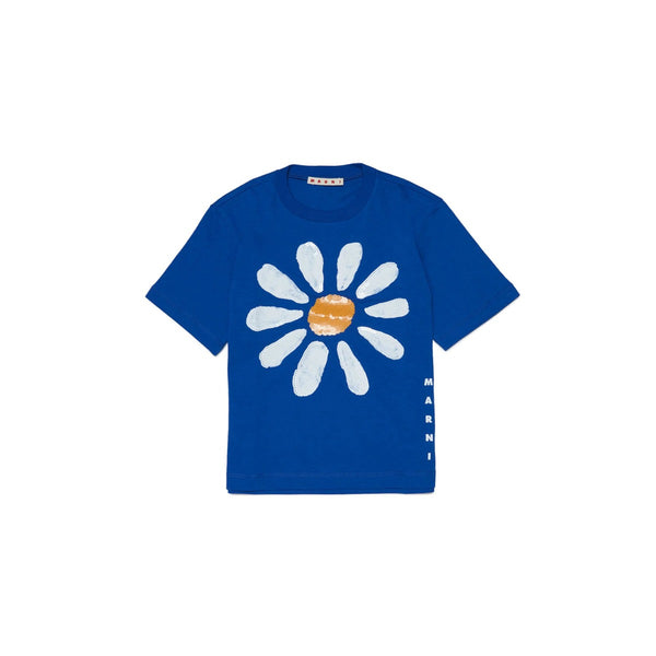 Girls Blue Jersey T-Shirt With Floral Print