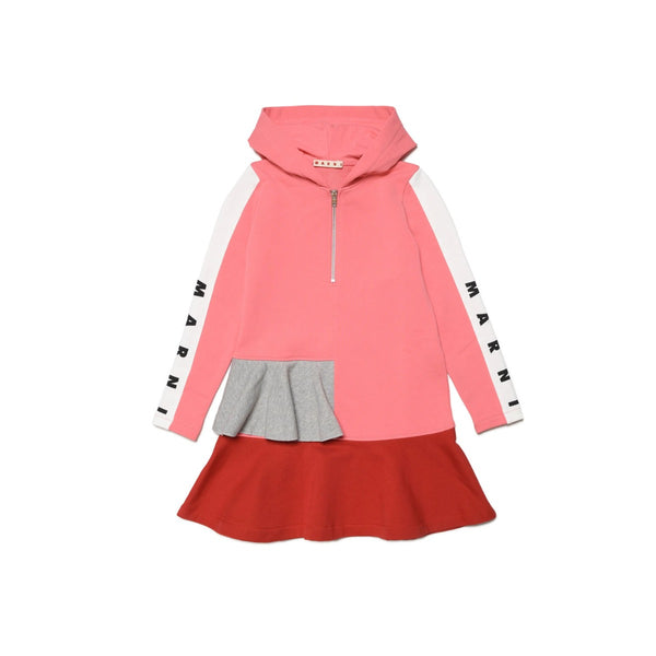 Girls Pink Colorblock Hooded Dress
