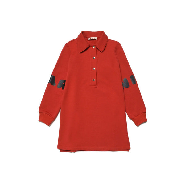 Girls Red Fleece Logo Print Dress