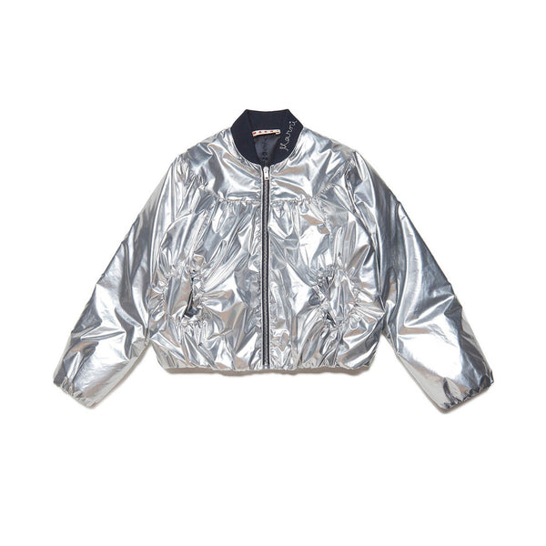 Girls Silver Effect Bomber Jacket