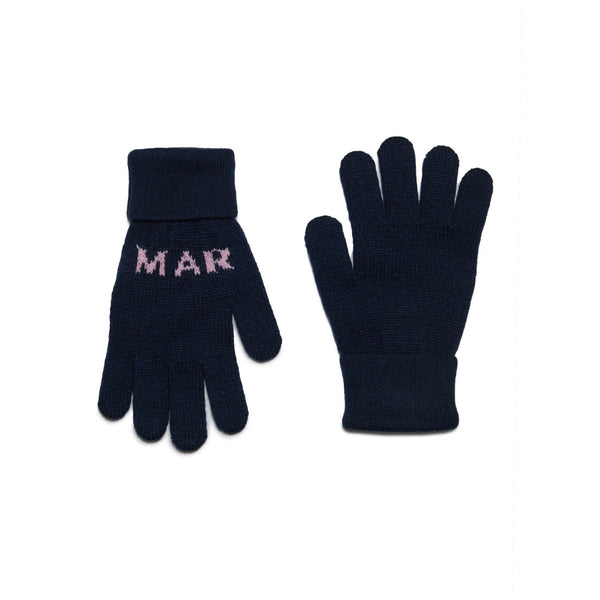 Kids Navy Blue Wool-Blend Logo Gloves