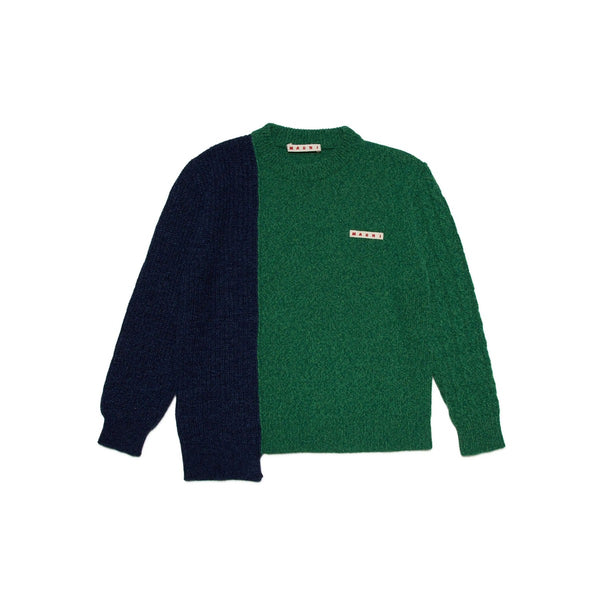 Kids Green and Blue Wool Blend Asymmetric Sweater