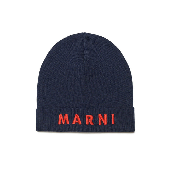 Kids Navy Blue Wool-Blend Beanie Cap