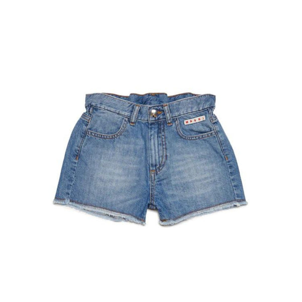 Girls Blue Denim Raw Cut Shorts